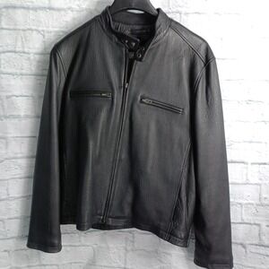 Wilsons Leather Mens Black Pebbled Leather Cafe Racer Jacket Size Large L